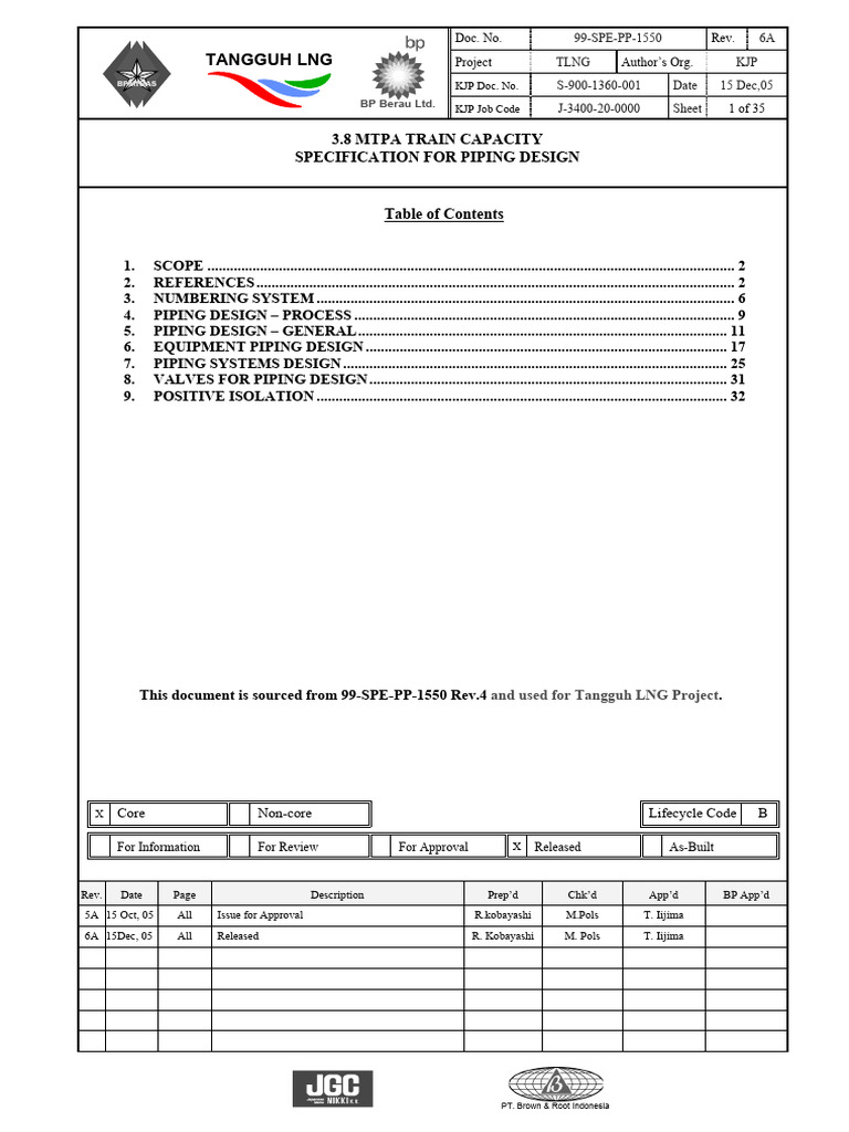 Piping Design Specification Rev. 6A | PDF | Pump | Pipe (Fluid Conveyance)