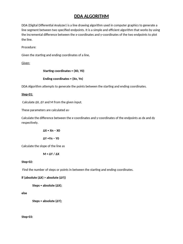 DDA and Bresenham Line Algorithms | PDF | Algorithms | Applied Mathematics