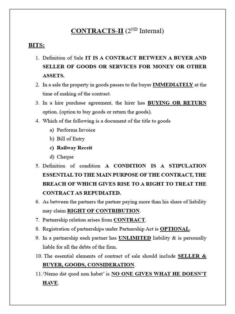 CONTRACTS II (2nd Internal) | PDF | Legal Liability | Breach Of Contract