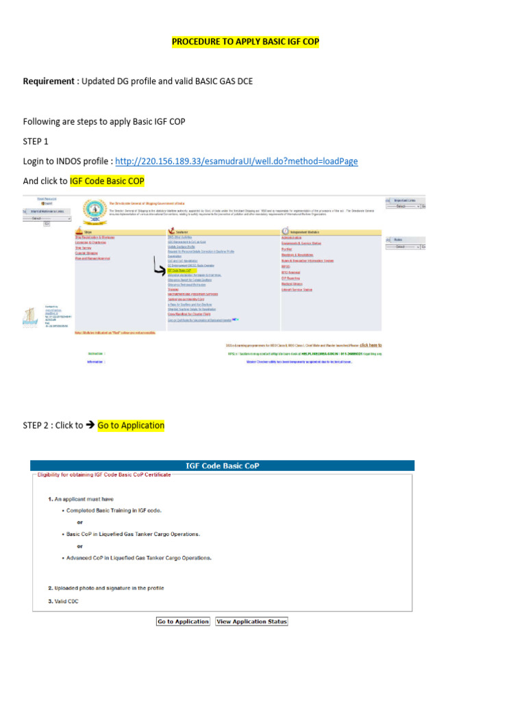 Apply for Basic IGF COP Certificate | PDF