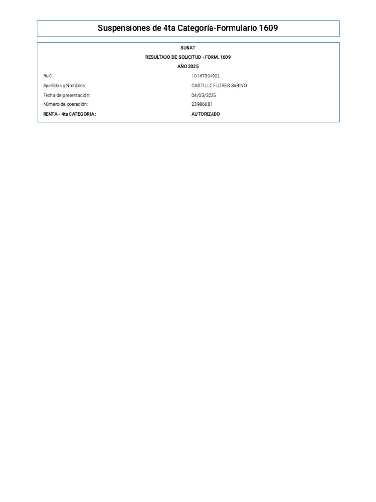 Resultado Formulario 1609 - 4ta Categoría | PDF