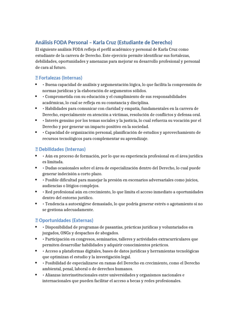 Análisis FODA de Karla Cruz en Derecho | PDF | Análisis FODA