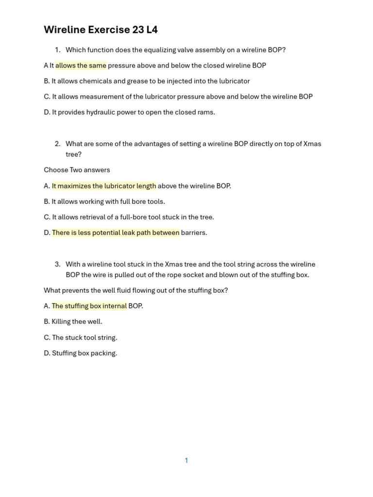 Wireline BOP Exercise 23 Overview | PDF | Leak | Valve