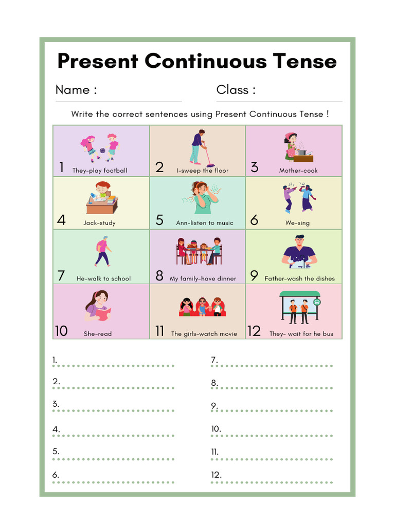 Present Continuous Tense in Colorful Pastel Style | PDF
