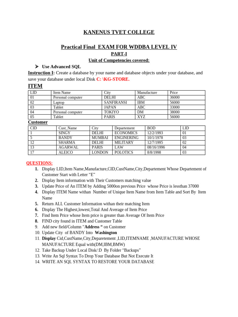 Advanced SQL Practical Final | PDF