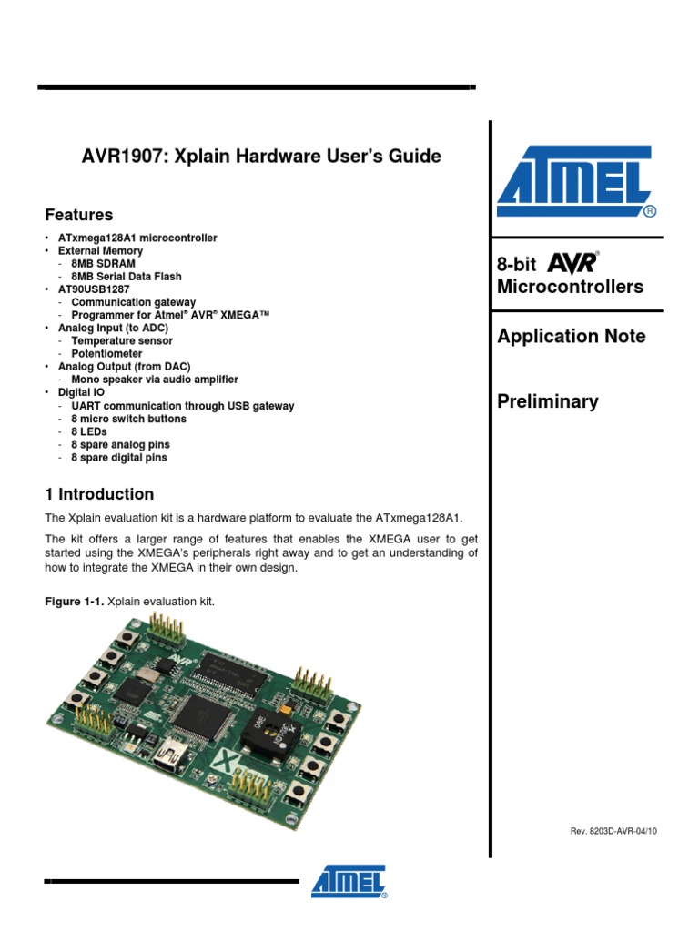 AVR1907 Xplain Hardware User's Guide Features PDF Office