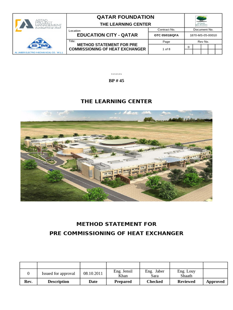 Pre-Commissioning Heat Exchanger Method Statement | PDF | Valve | Pump