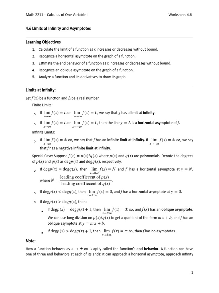 Limits and Asymptotes in Calculus | PDF | Integral | Mathematical Analysis