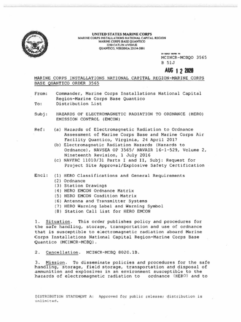 MCINCR-MCBQO 3565 HERO EMCON BILL 12 Aug 2020 | PDF