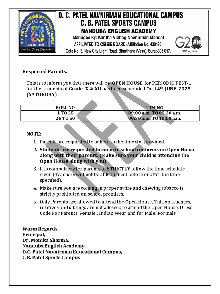Grade X & XII Open House Notice | PDF