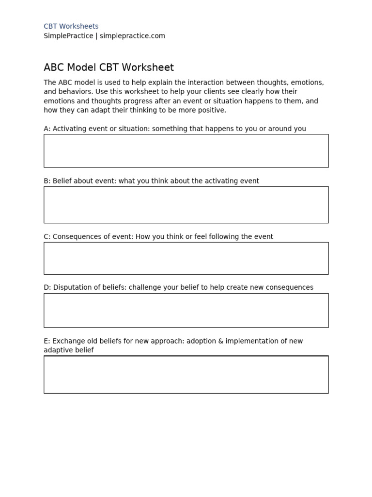 ABC Model CBT Worksheet Guide | PDF