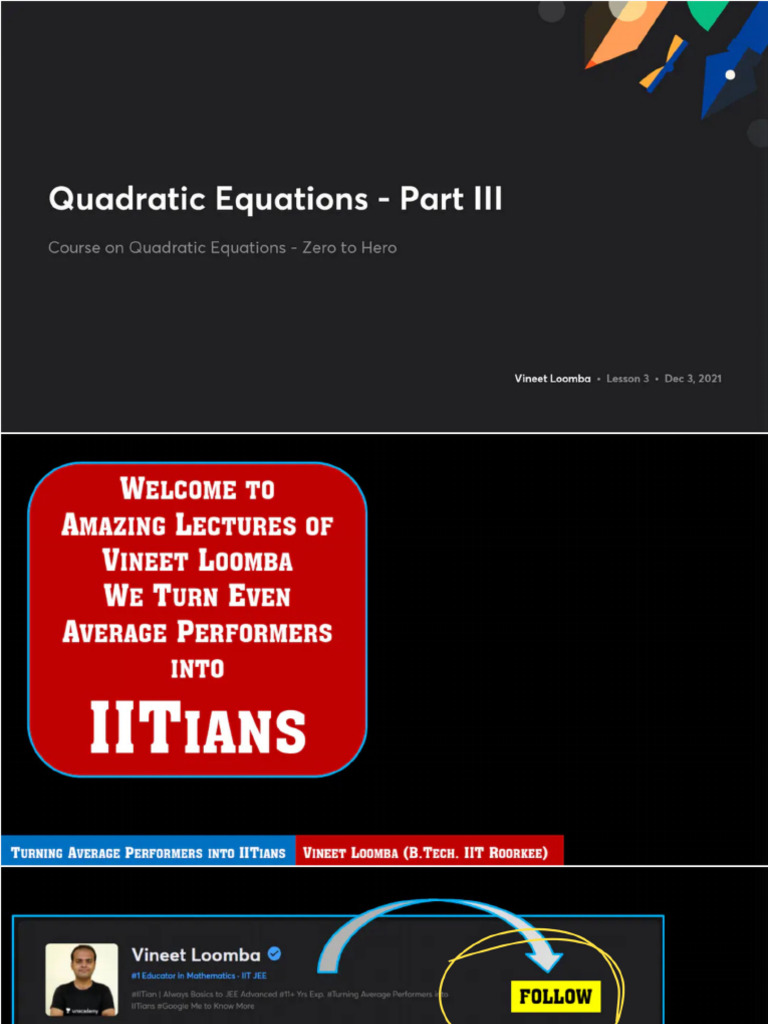 Quadratic Equations Lesson 3 | PDF