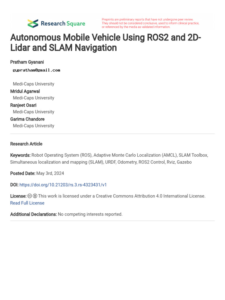 Autonomous Vehicle SLAM with ROS2 and Lidar | PDF | Computing