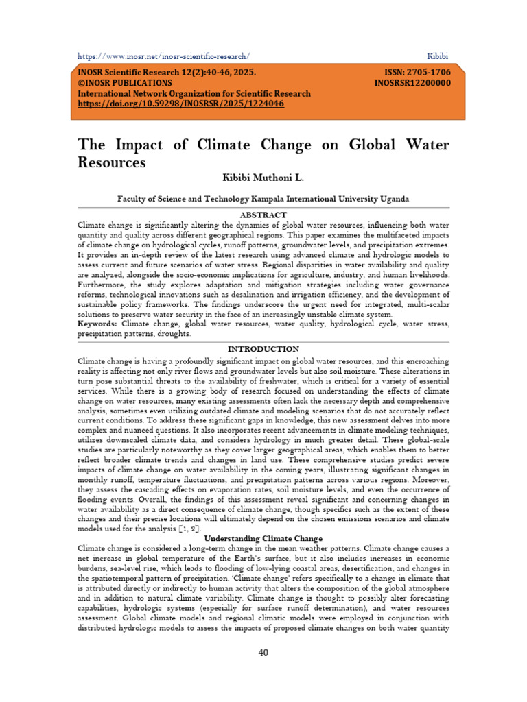 Climate Change's Effects on Water Resources | PDF | Climate Change ...