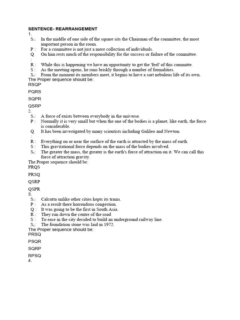 English Sentence Rearrangement Exercises | PDF | Force | Mass