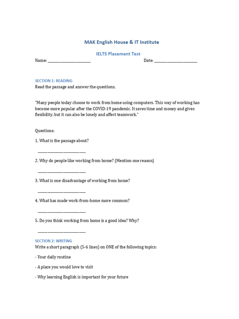 IELTS Placement Test MAK | PDF