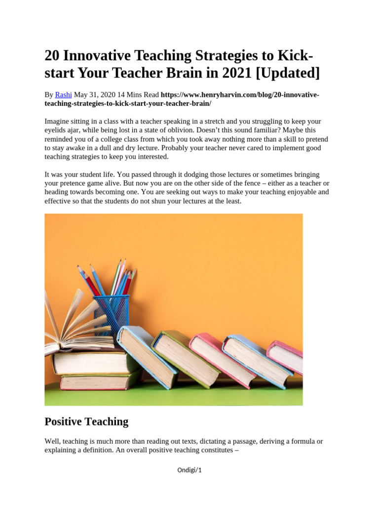20 Innovative Teaching Strategies 2021 | PDF | Teachers | Learning