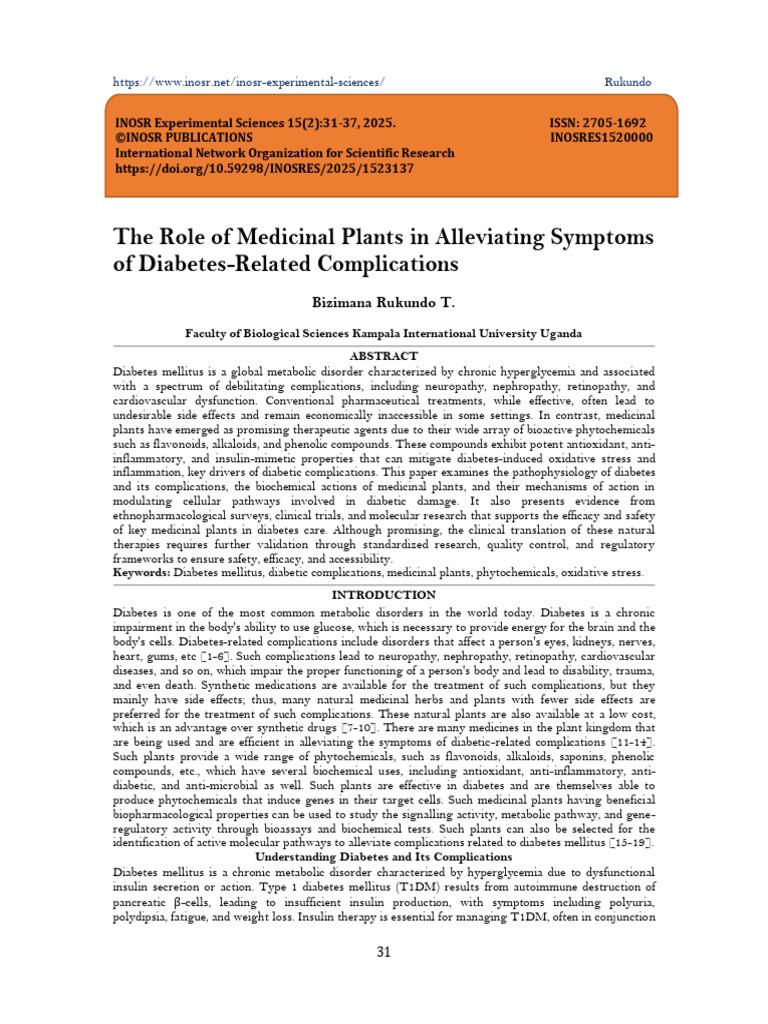 The Role of Medicinal Plants in Alleviating Symptoms of Diabetes ...