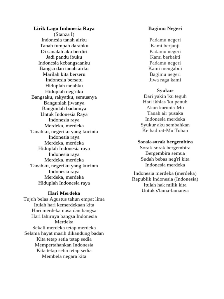 Lirik Lagu Kebangsaan Indonesia Raya | PDF