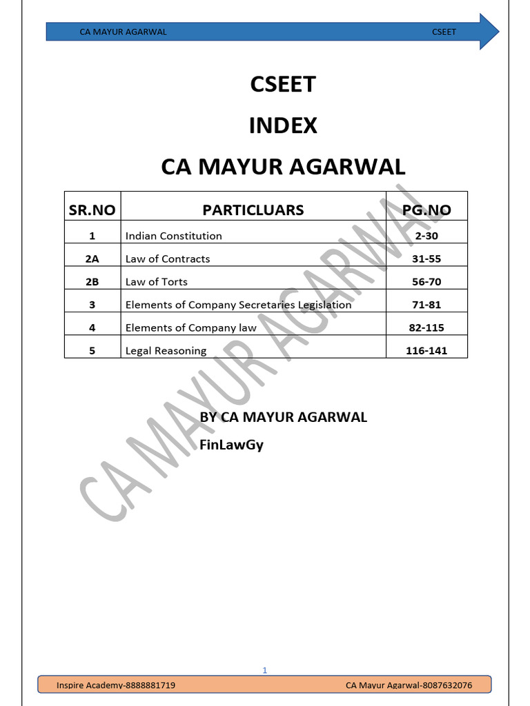 CSEET Study Guide by CA Mayur Agarwal | PDF | Supreme Courts ...
