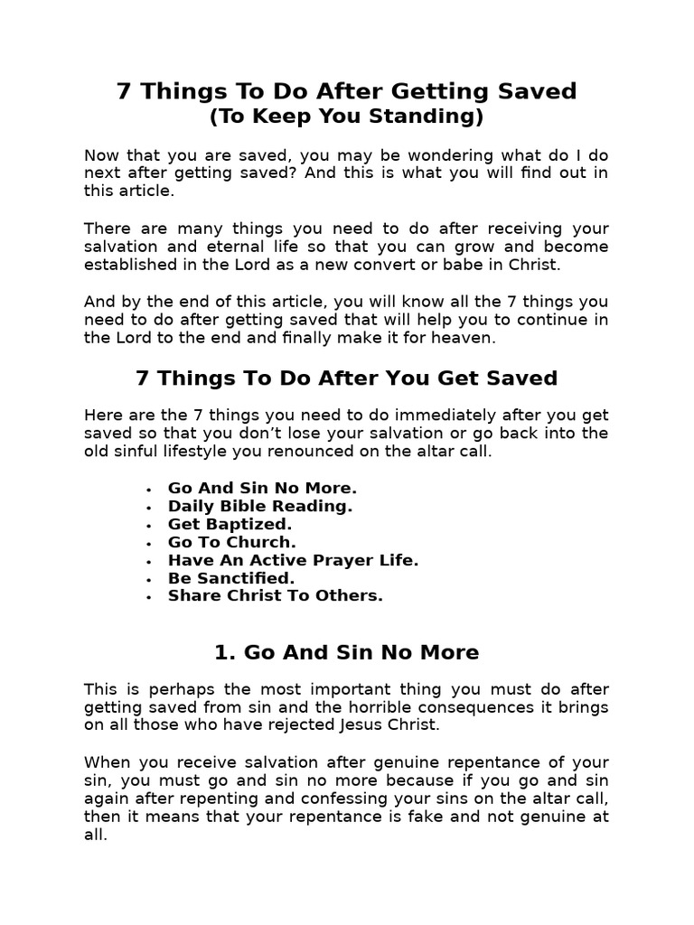 Next Steps After Getting Saved | PDF | Baptism | Salvation