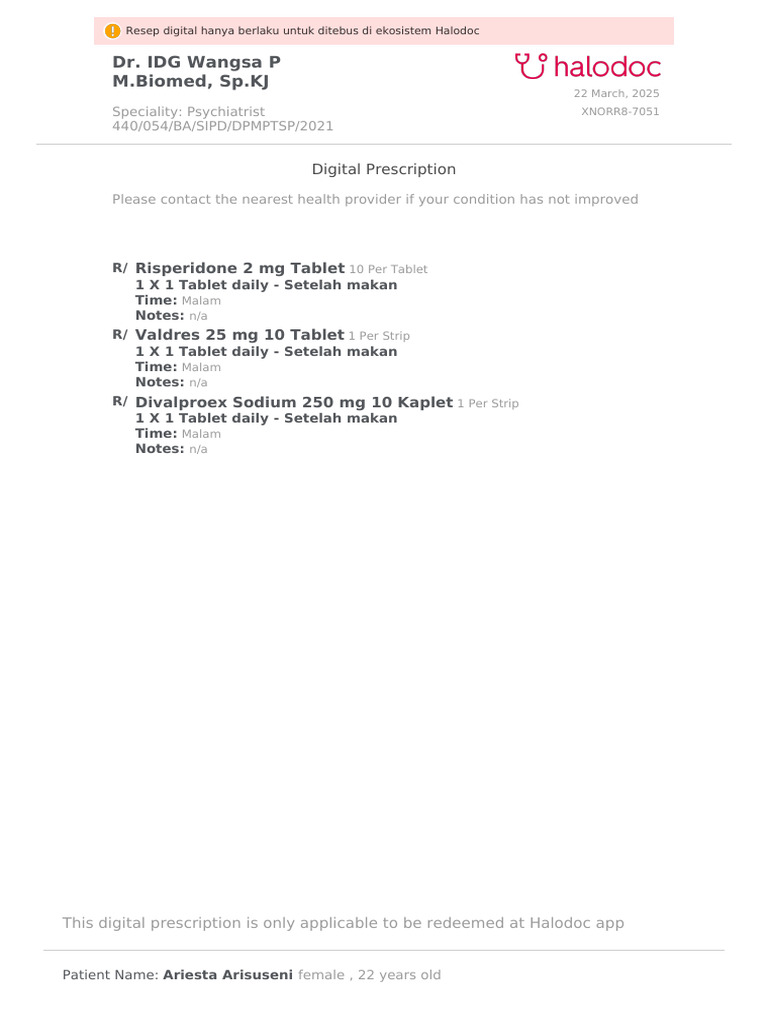 Dr. IDG Wangsa P M.Biomed, SP - KJ: Risperidone 2 MG Tablet | PDF