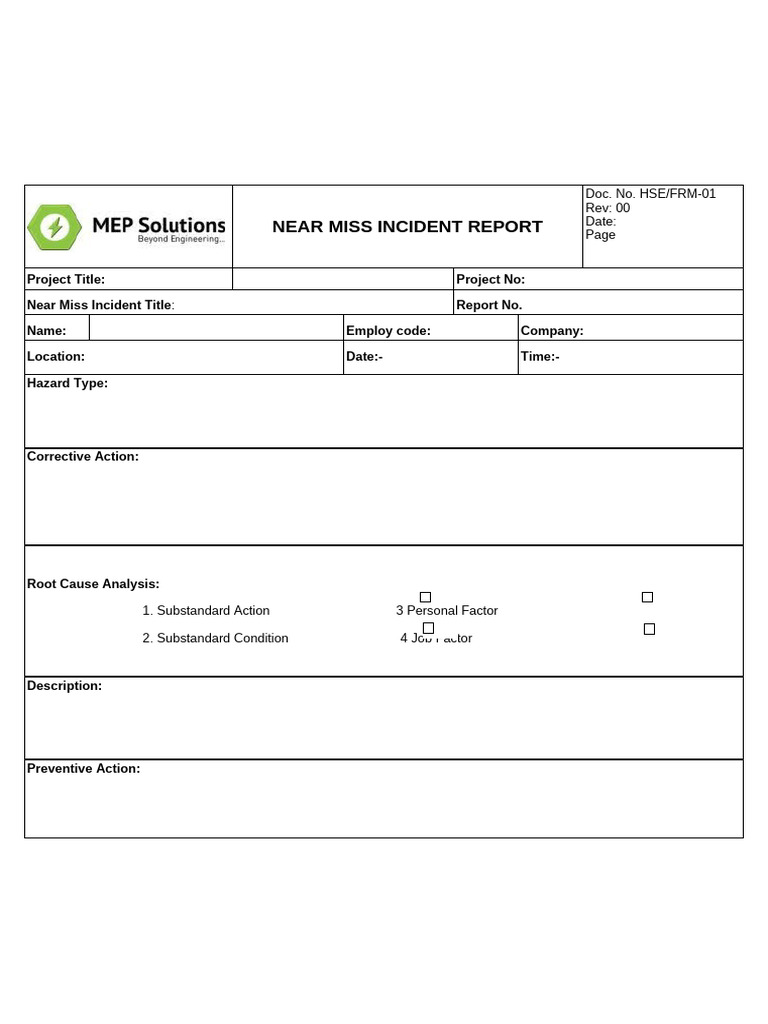 Near Miss Incident Report Template | PDF | Personal Protective ...
