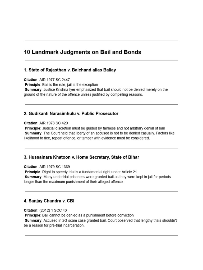 Landmark Bail Judgments Overview | PDF | Bail | Crime & Violence
