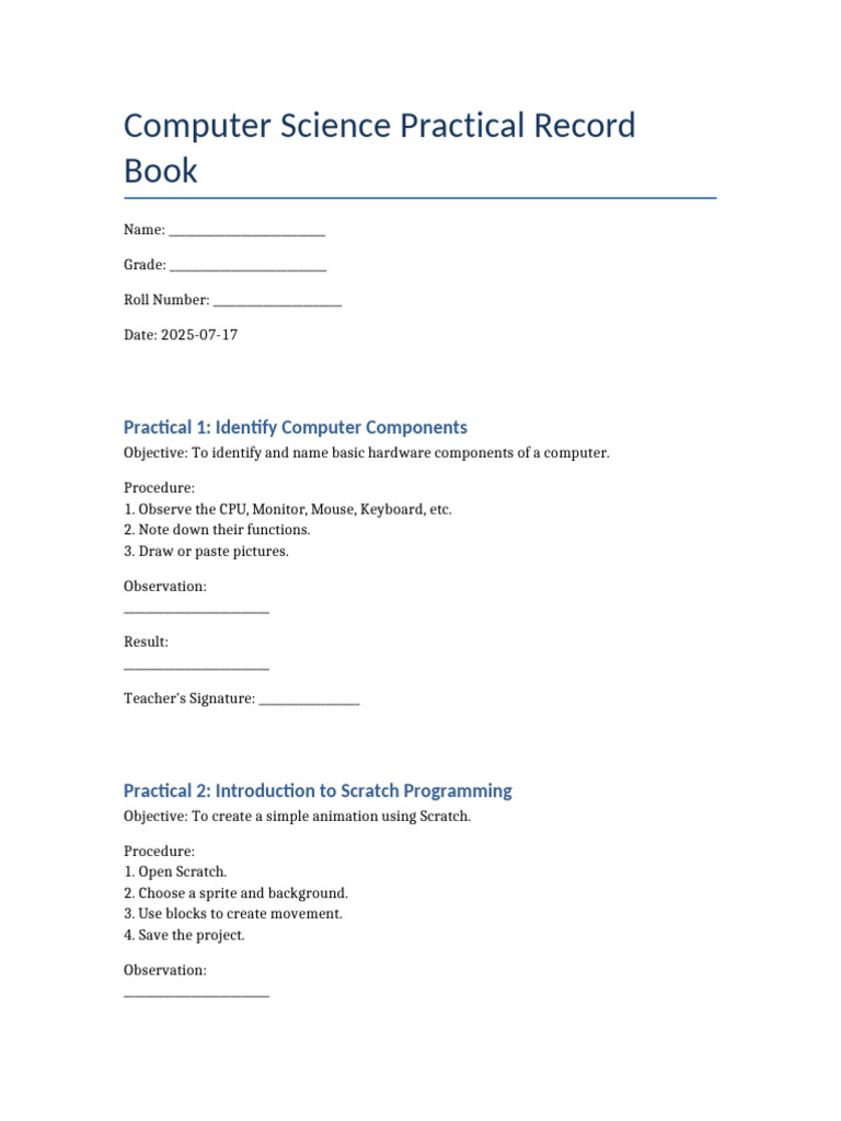 Computer Science Practical Record Book | PDF