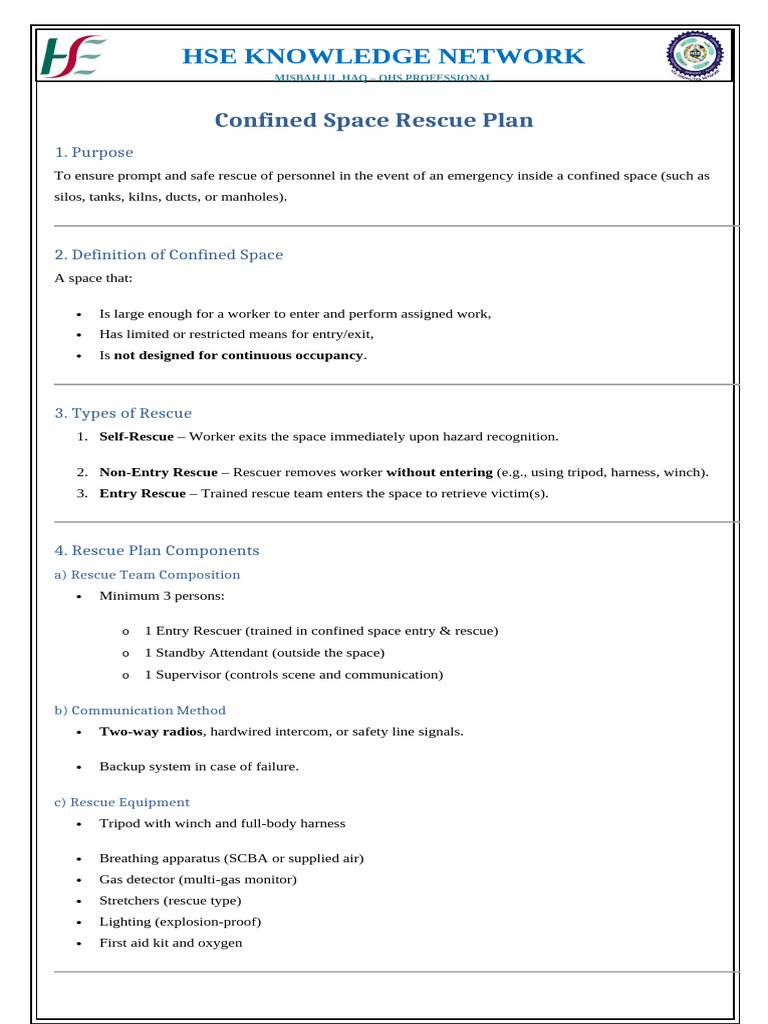 Confined Space Rescue Plan Overview | PDF | Working Conditions ...