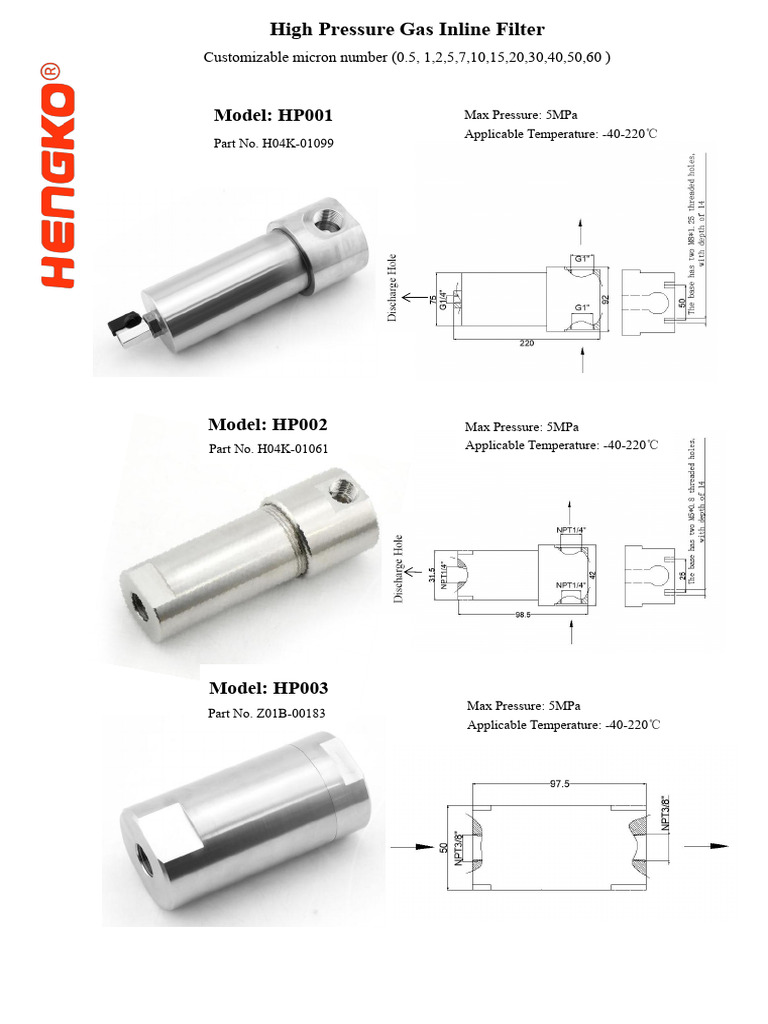High Pressure Gas Inline Filters Specs | PDF