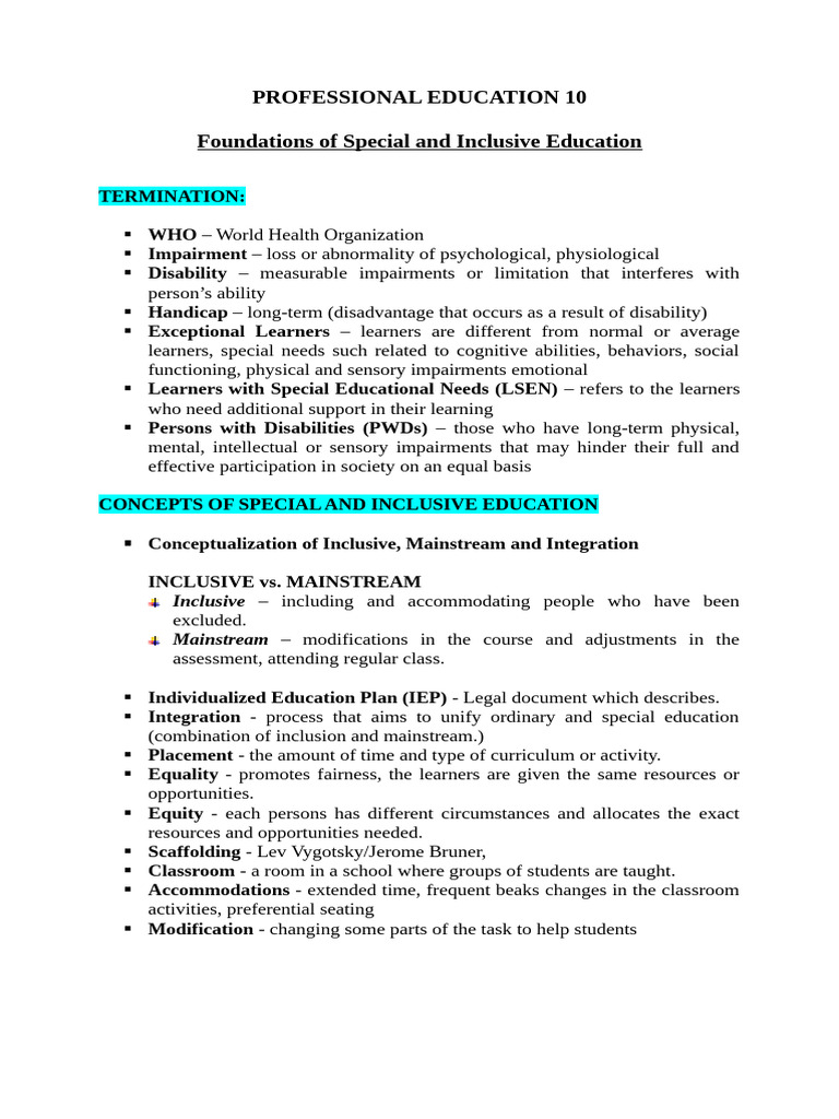 PED 10 - Foundations of Inclusive and Special Education | PDF ...