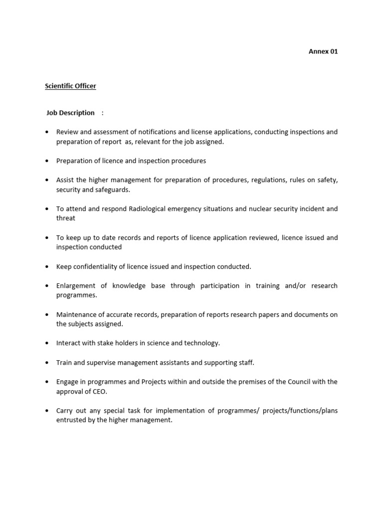 Annex 01 - Job Description SO | PDF