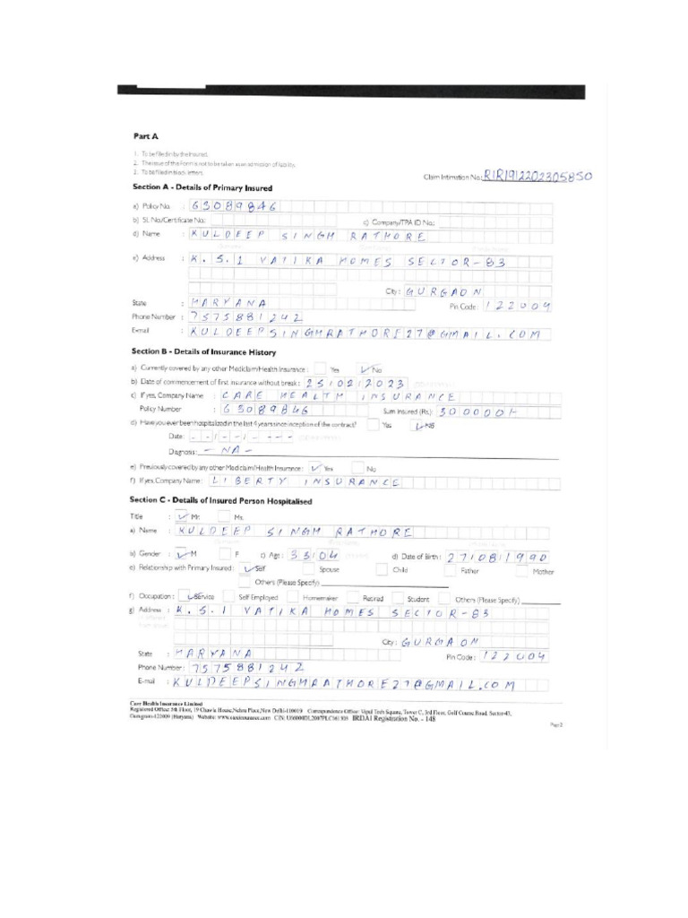 Form A Insurance Claim | PDF