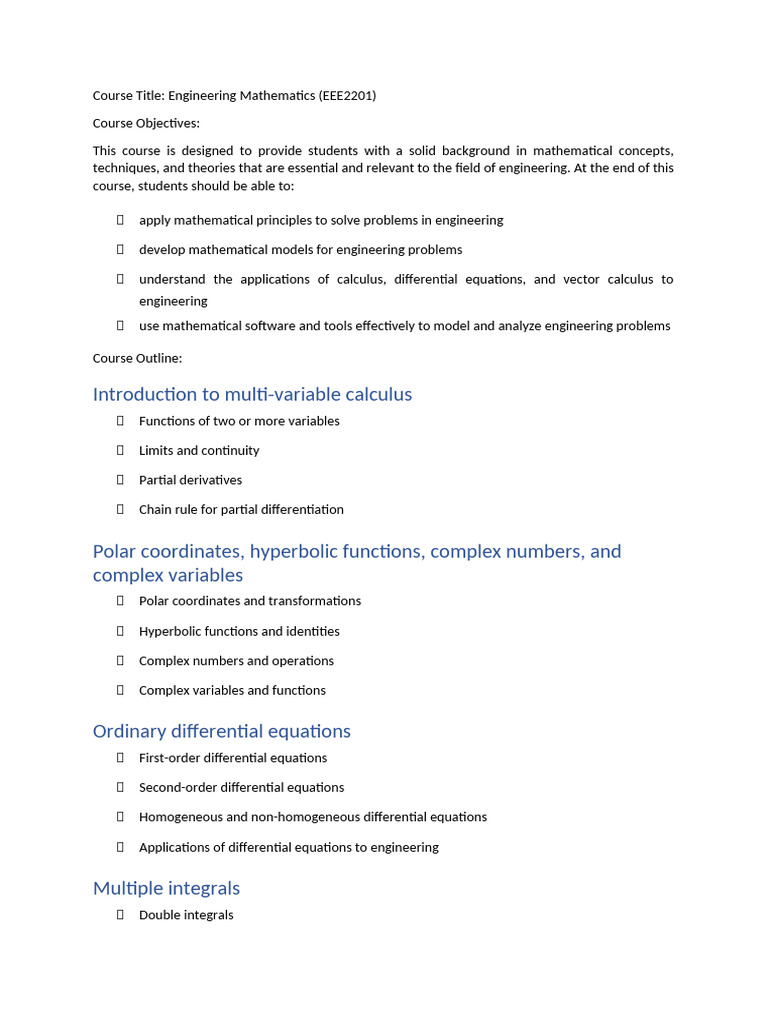 Engineering Mathematics Course Overview | PDF