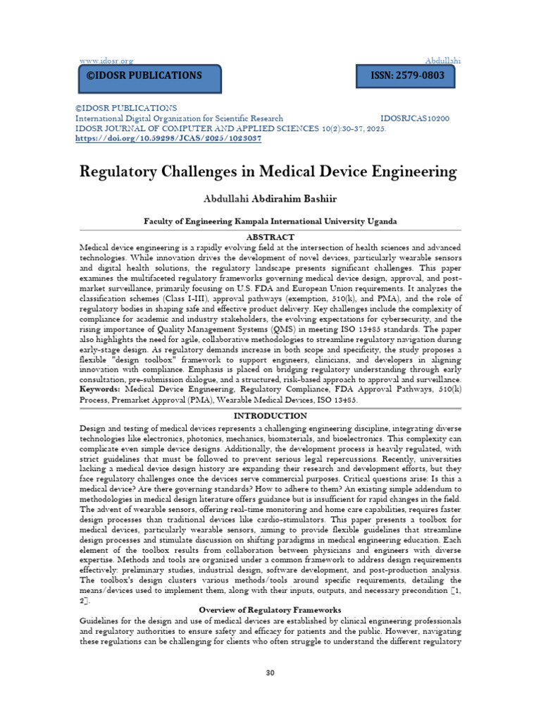 Regulatory Challenges in Medical Device Engineering | PDF | Medical ...