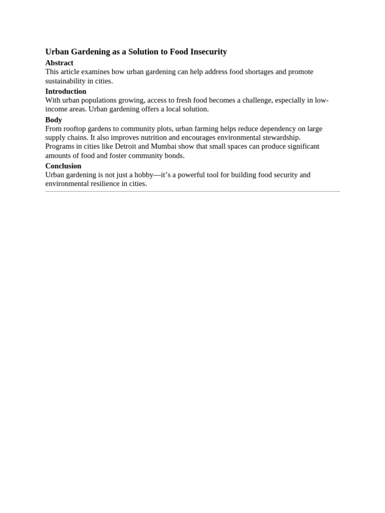 Urban Gardening As A Solution To Food Security | PDF