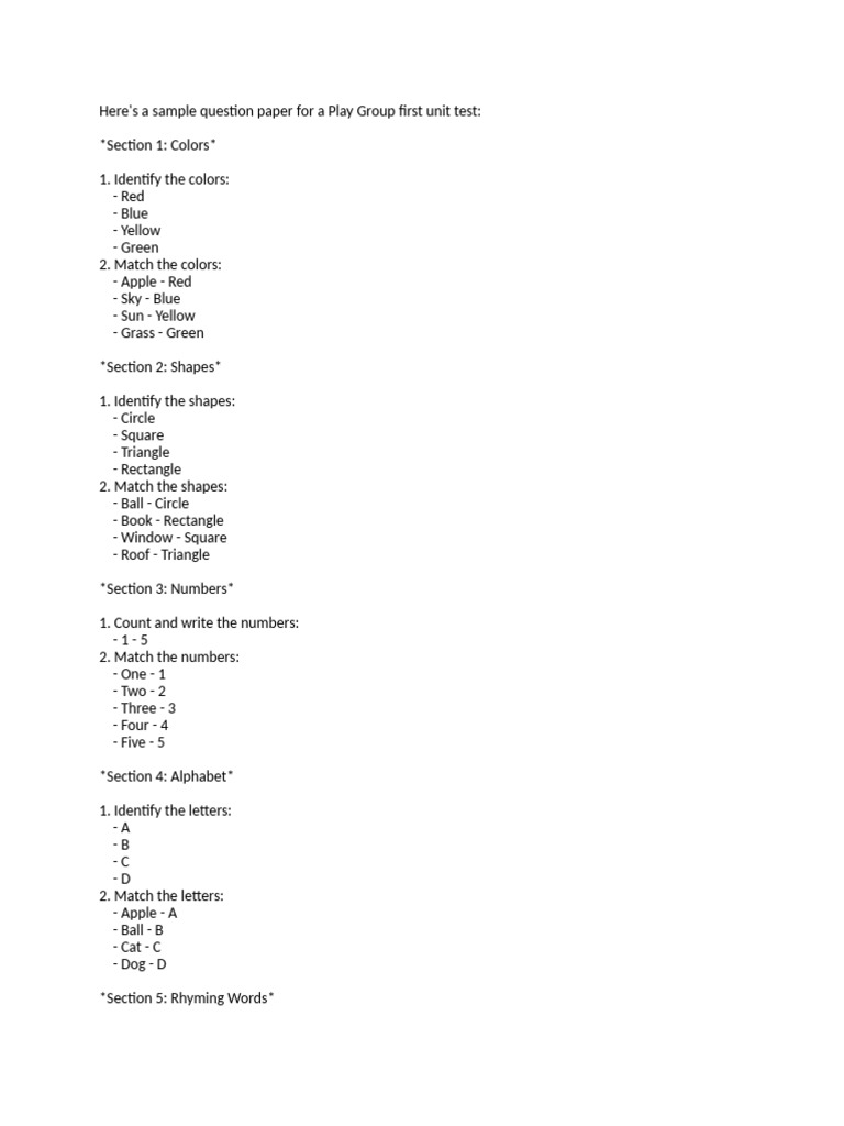 Play Group Sample Exam Questions | PDF