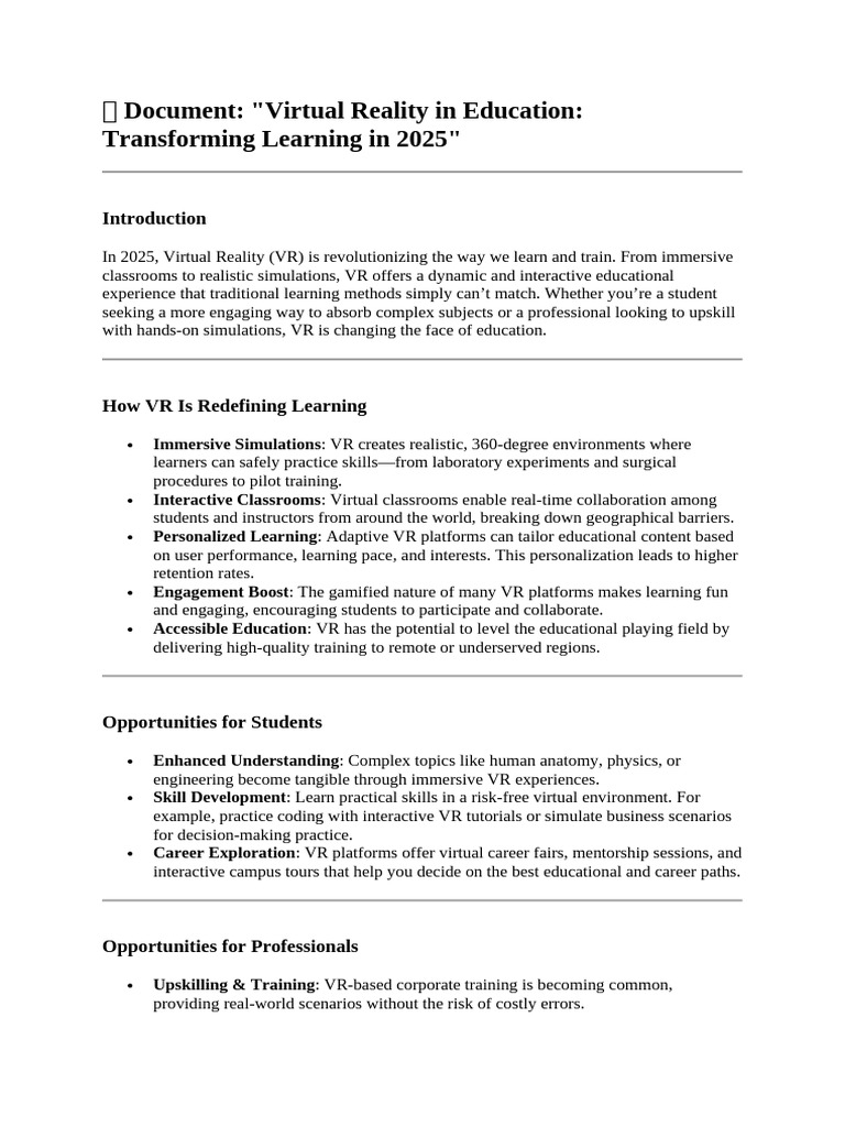 VR's Impact on Education by 2025 | PDF | Virtual Reality | Learning