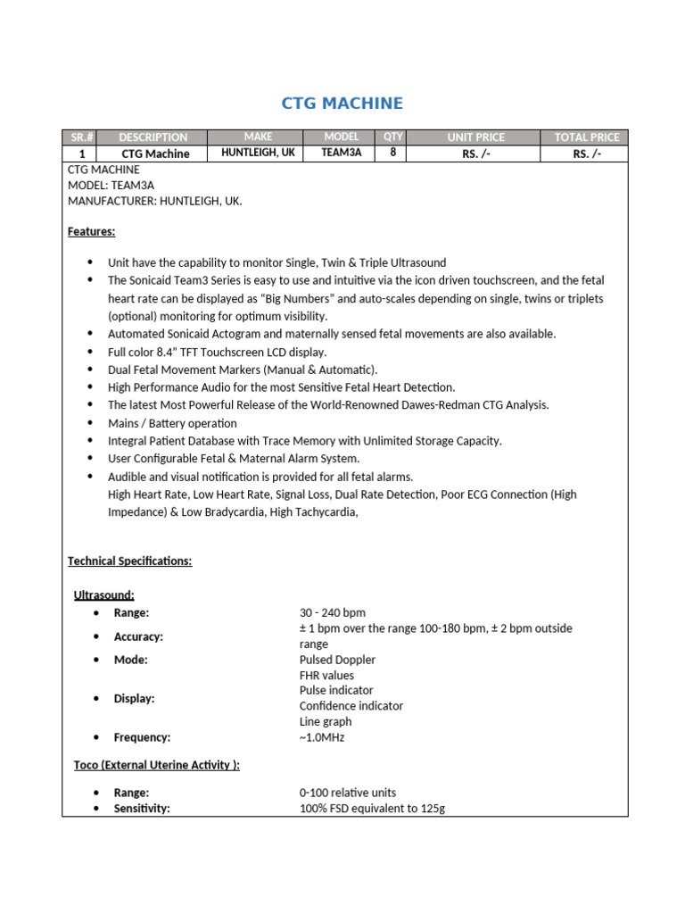 CTG Machine, Fetal Doppler & Delivery Bed | PDF | Bed | Heart Rate