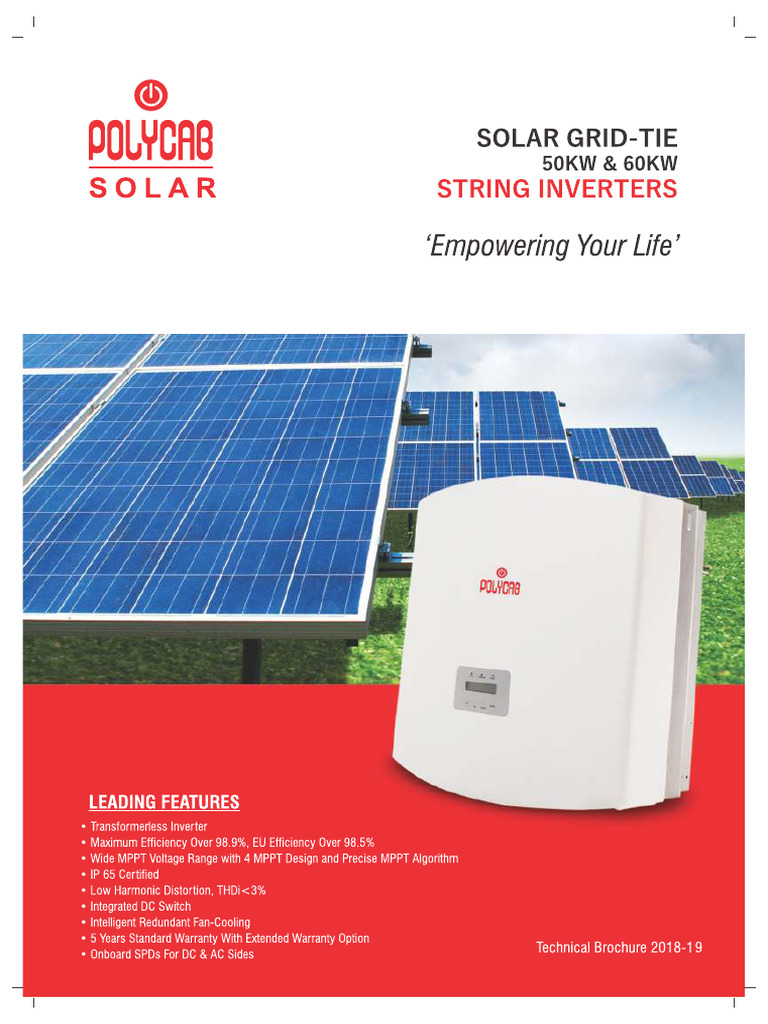 Polycab Solar Three Phase 50kw 60kw String Inverter Datasheet India | PDF