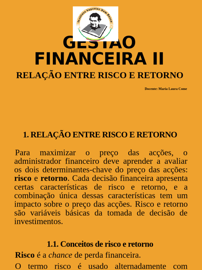 Risco e Retorno na Gestão Financeira | PDF | Avaliação de risco ...