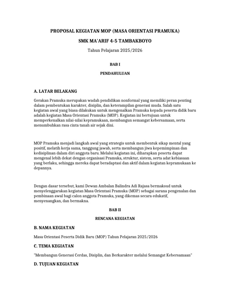 Proposal Mop SMK Maarif Tambakboyo | PDF