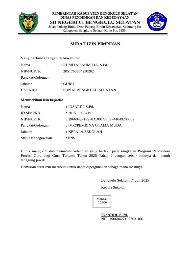 Surat Izin Program Pendidikan Guru 2025 | PDF