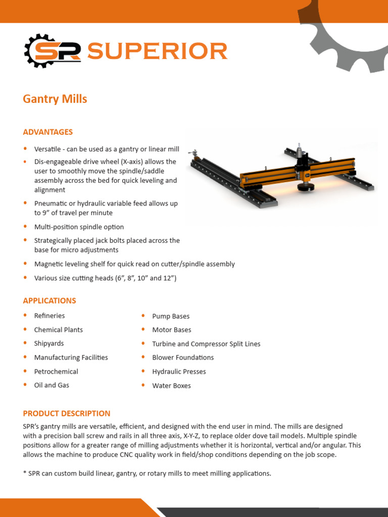Versatile Gantry Mill Features & Specs | PDF | Machines | Mechanical ...