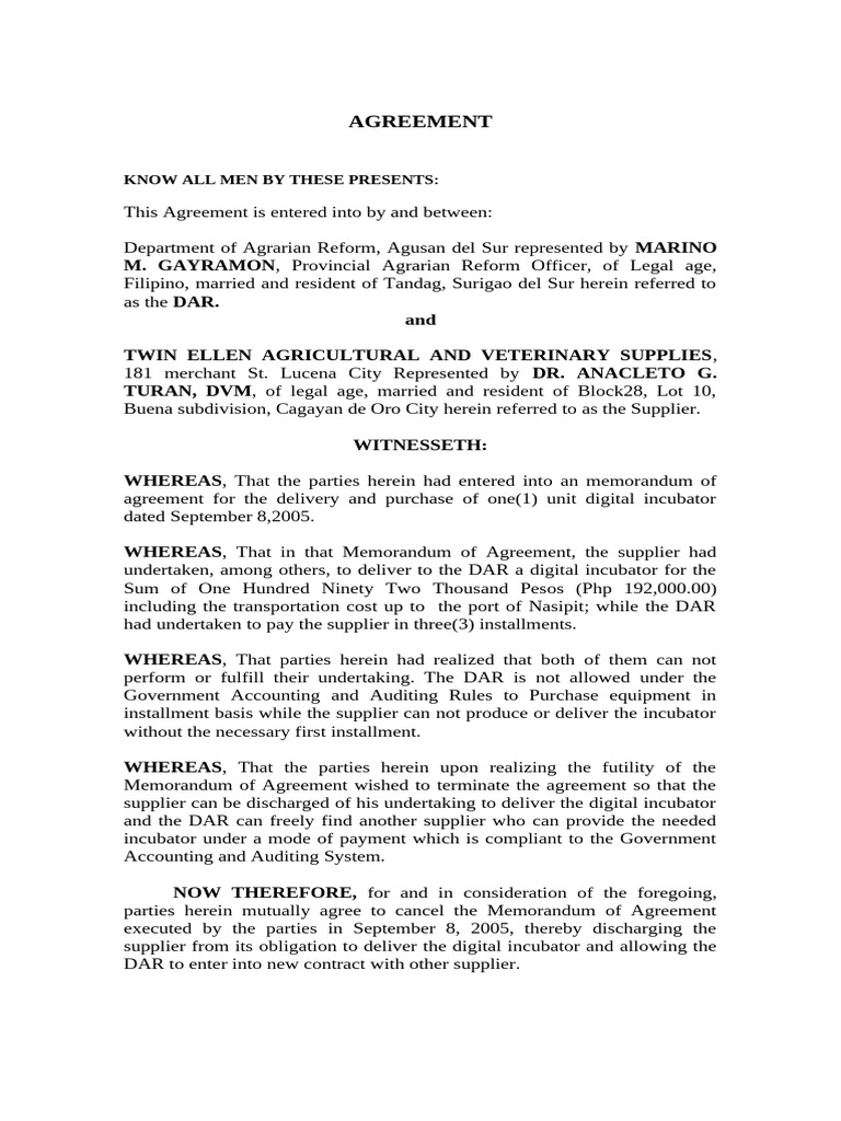 Memorandum of Agreement | PDF | Private Law | Common Law