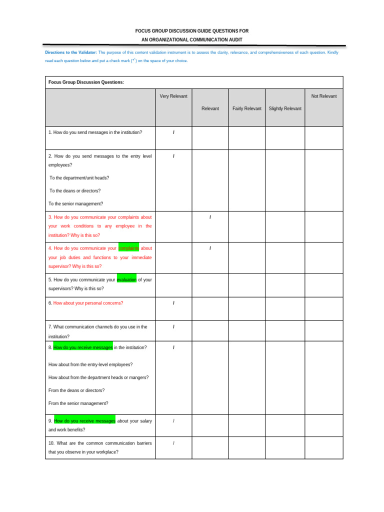 Focus Group Questions for Communication Audit | PDF | Focus Group ...