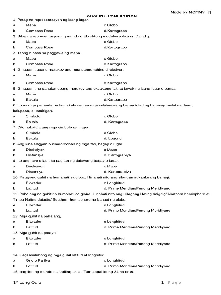 AP 1st Long Quiz | PDF
