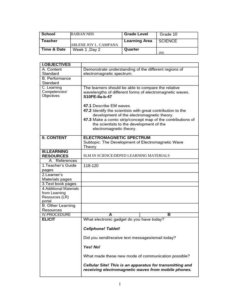 Electromagnetic Spectrum Lesson Plan | PDF | Electromagnetic Spectrum ...
