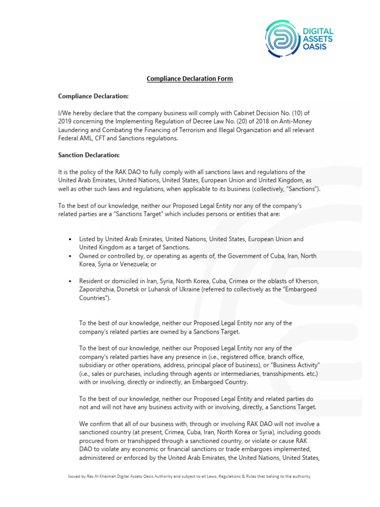 Compliance Declaration Form Overview | PDF | Regulatory Compliance ...